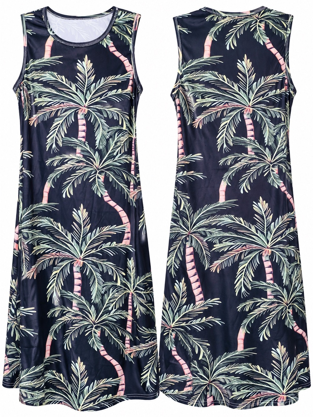 Tropical Palm Tree Sleeveless A-Line Dress – Size Medium